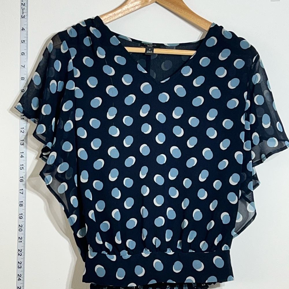 Ann Taylor Blue Flutter Sleeve Blouse with Ruffled Style